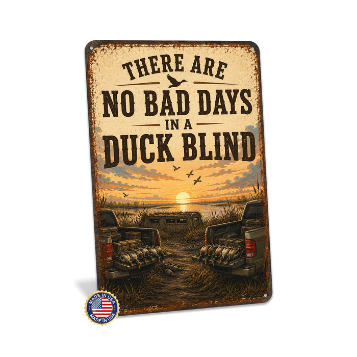 No Bad Days in a Duck Blind metal sign with vintage duck identification portrait style No Bad Days in a Duck Blind