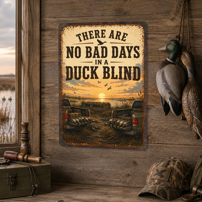 No Bad Days in a Duck Blind metal sign with vintage duck identification portrait style No Bad Days in a Duck Blind