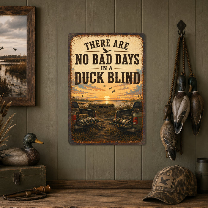 No Bad Days in a Duck Blind metal sign with vintage duck identification portrait style No Bad Days in a Duck Blind