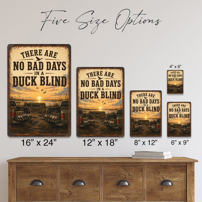 No Bad Days in a Duck Blind metal sign with vintage duck identification portrait style No Bad Days in a Duck Blind