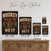 Whiskey Made Me Do It metal sign with vintage whiskey humor sign style — Whiskey Made Me Do It