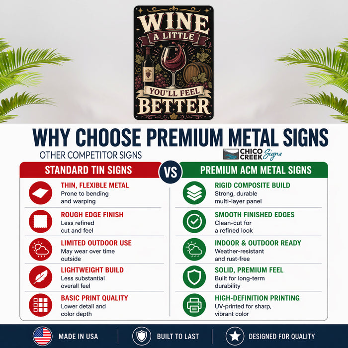 Wine A Little You'll Feel Better metal sign with vintage wine humor sign style — Wine A Little You'll Feel Better