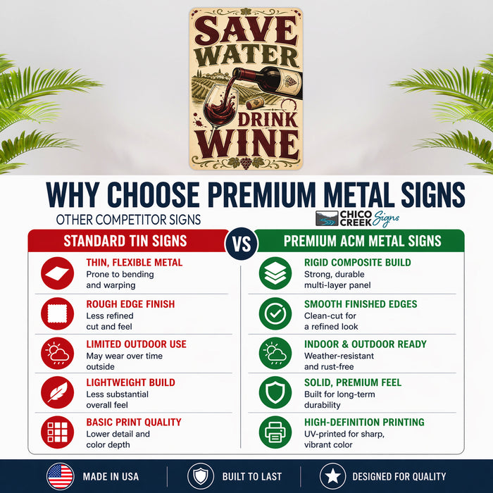 Save Water Drink Wine metal sign with vintage wine humor sign style — Save Water Drink Wine