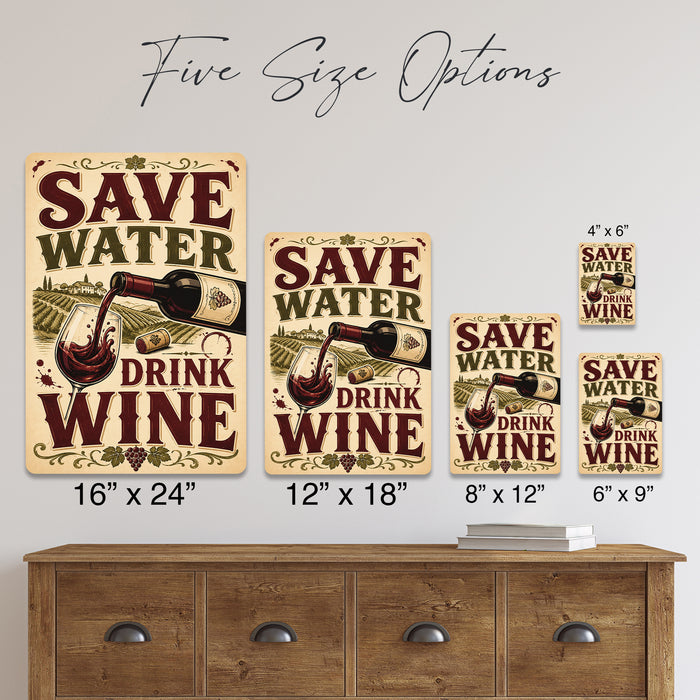 Save Water Drink Wine metal sign with vintage wine humor sign style — Save Water Drink Wine