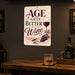 Age Gets Better With Wine metal sign with vintage wine humor sign style — Age Gets Better With Wine