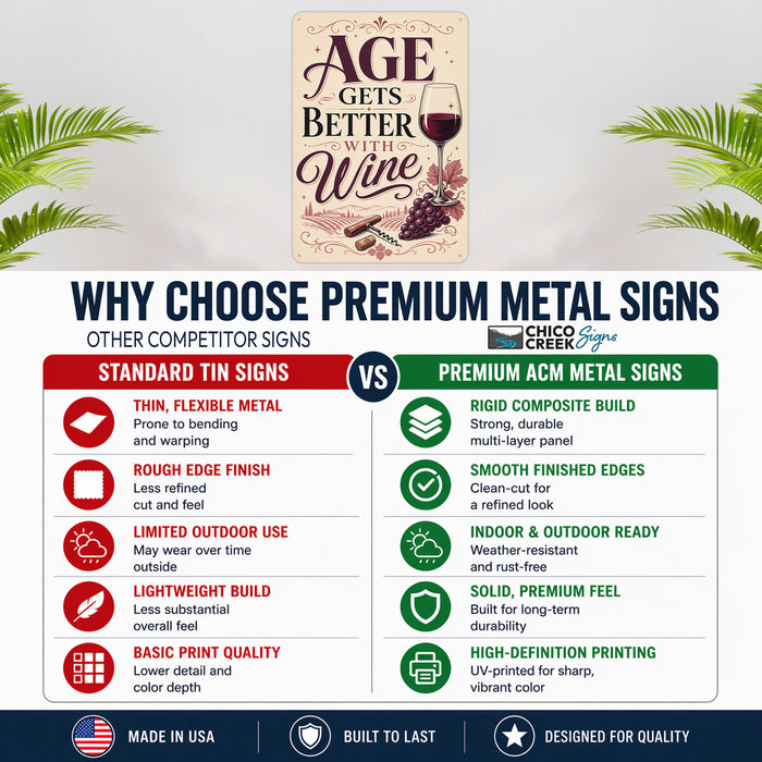 Age Gets Better With Wine metal sign with vintage wine humor sign style — Age Gets Better With Wine