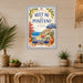 Meet Me in Positano La Dolce Vita metal sign with boho vintage italian coastal bar poster — Meet Me in Positano La Dolce Vita