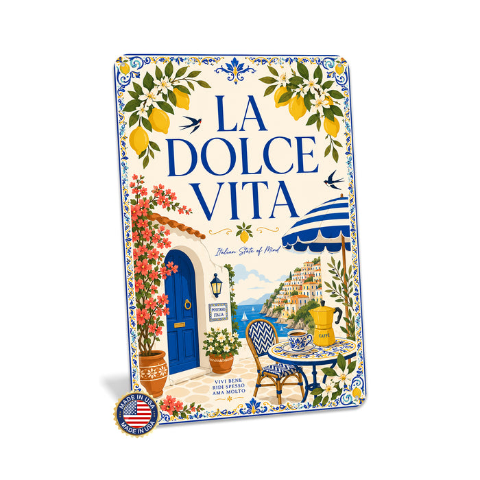 Lemon Market Costiera Amalfitana Italian Kitchen metal sign with boho vintage italian coastal bar poster — Lemon Market