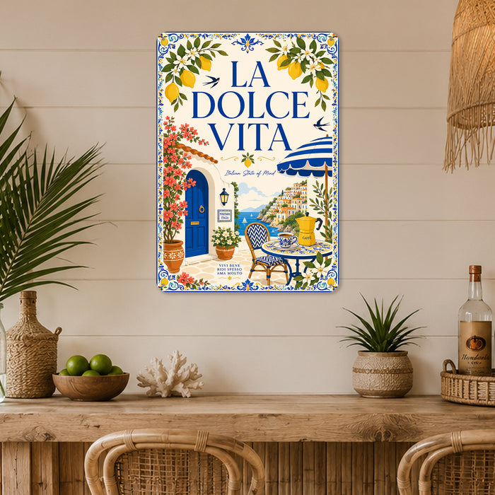 Lemon Market Costiera Amalfitana Italian Kitchen metal sign with boho vintage italian coastal bar poster — Lemon Market