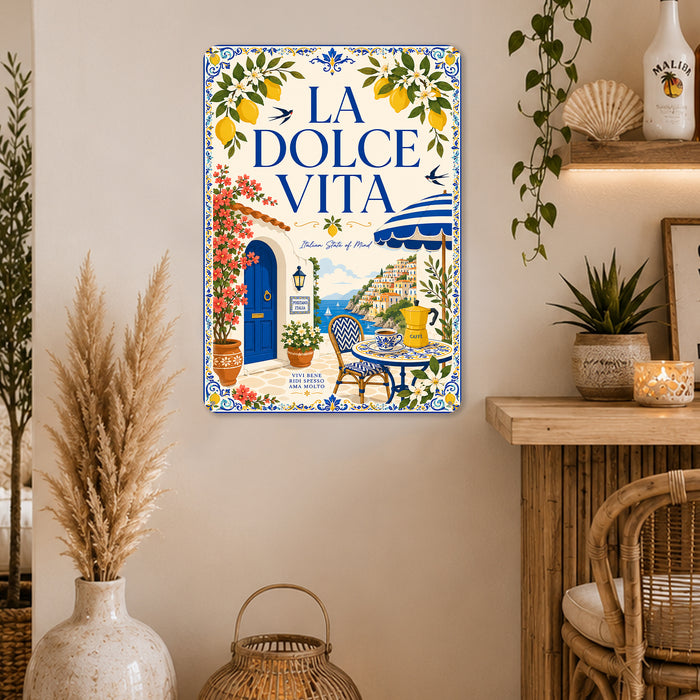 Lemon Market Costiera Amalfitana Italian Kitchen metal sign with boho vintage italian coastal bar poster — Lemon Market