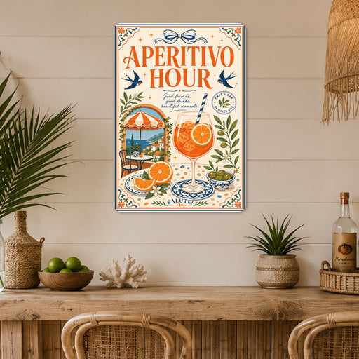Aperitivo Hour Good Friends Beautiful Moments metal sign with boho vintage italian aperitivo bar poster — Aperitivo Hour