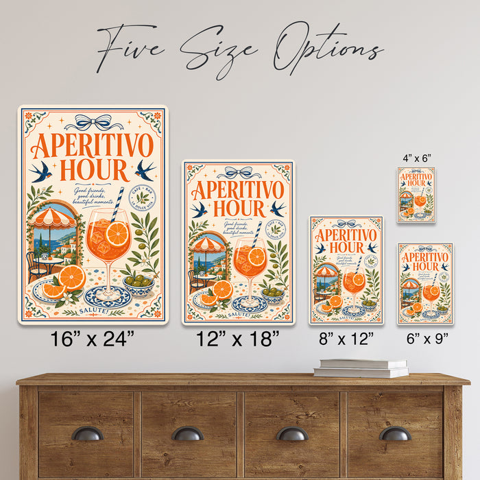 Aperitivo Hour Good Friends Beautiful Moments metal sign with boho vintage italian aperitivo bar poster — Aperitivo Hour