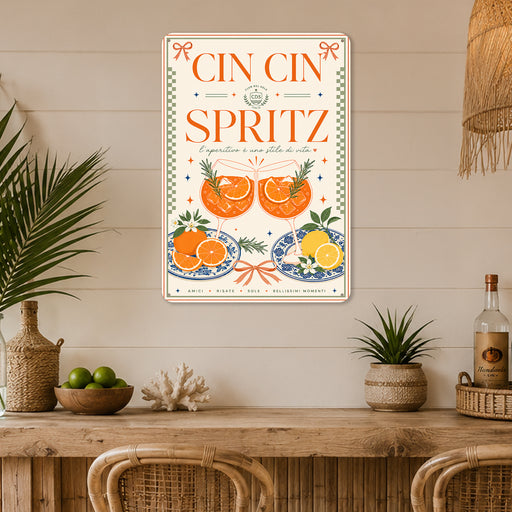 Sip Sangria Wine Bar Social Club metal sign with boho vintage sangria bar poster — Sip Sangria Wine Bar Social Club