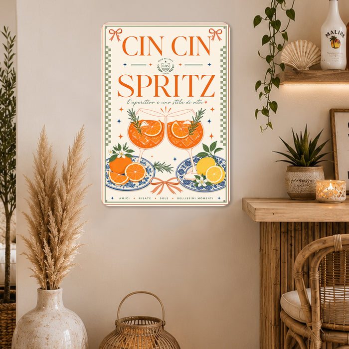 Sip Sangria Wine Bar Social Club metal sign with boho vintage sangria bar poster — Sip Sangria Wine Bar Social Club