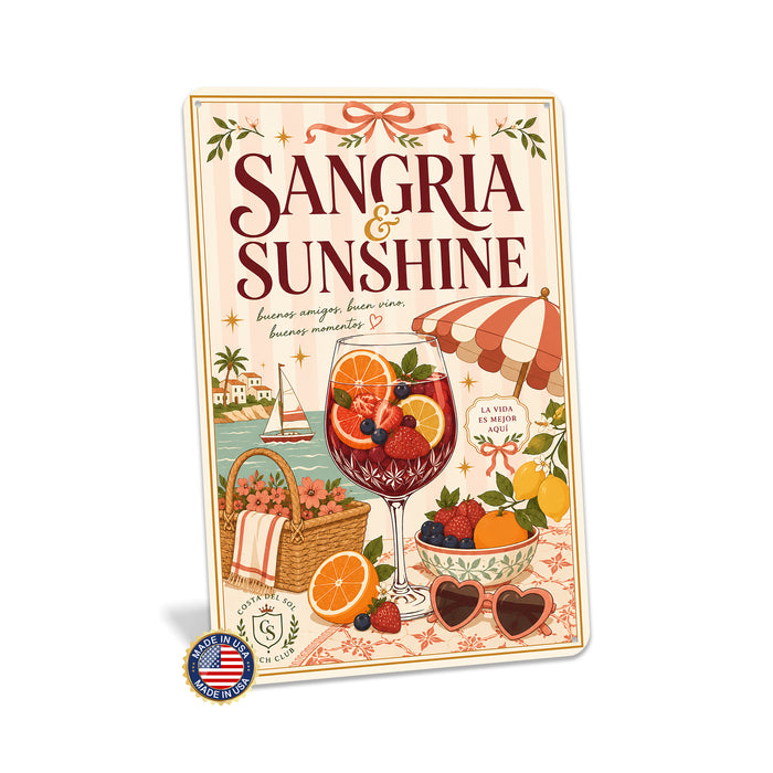 Cin Cin Spritz Club del Sole Italia metal sign with boho vintage italian aperitivo bar poster — Cin Cin Spritz Club del Sole