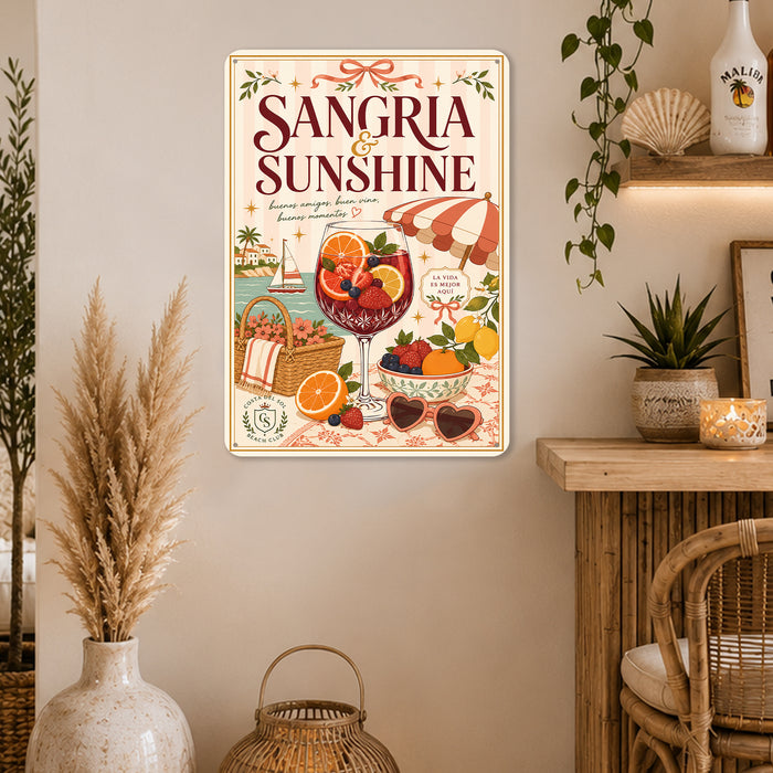 Cin Cin Spritz Club del Sole Italia metal sign with boho vintage italian aperitivo bar poster — Cin Cin Spritz Club del Sole