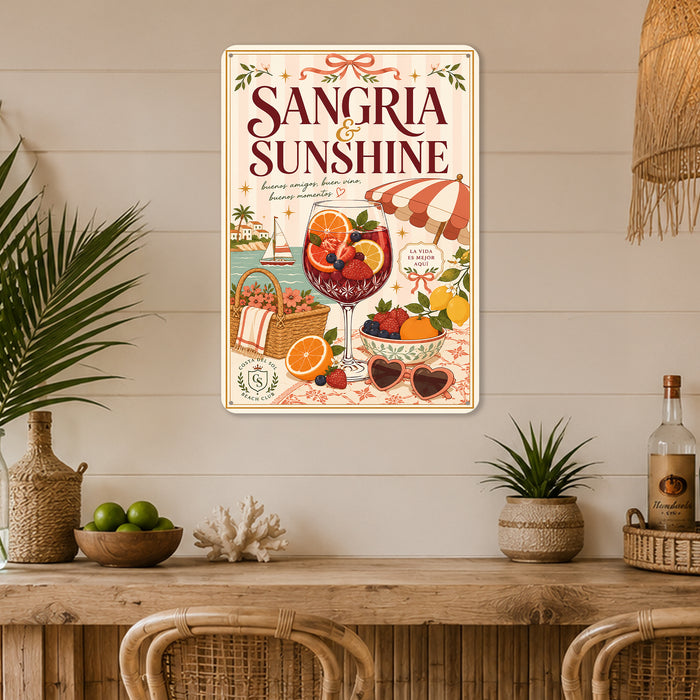 Cin Cin Spritz Club del Sole Italia metal sign with boho vintage italian aperitivo bar poster — Cin Cin Spritz Club del Sole