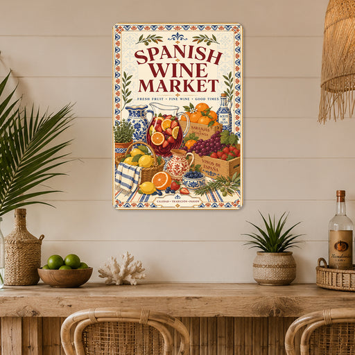 Sangria Social Club Buenos Amigos metal sign with boho vintage sangria bar poster — Sangria Social Club Buenos Amigos