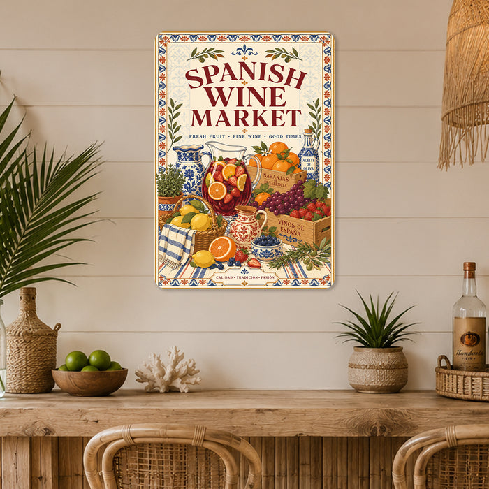Sangria Social Club Buenos Amigos metal sign with boho vintage sangria bar poster — Sangria Social Club Buenos Amigos
