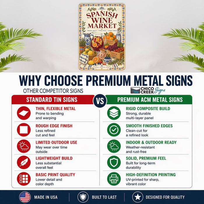 Sangria Social Club Buenos Amigos metal sign with boho vintage sangria bar poster — Sangria Social Club Buenos Amigos