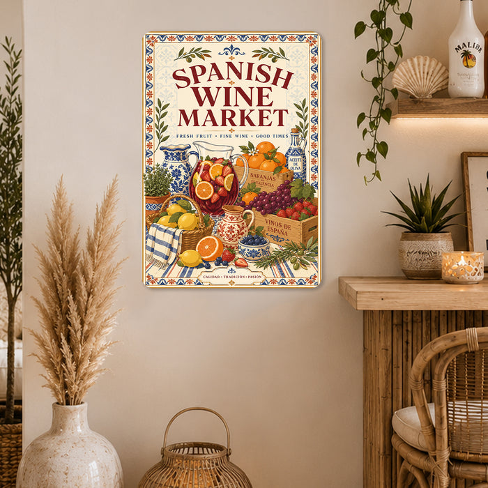 Sangria Social Club Buenos Amigos metal sign with boho vintage sangria bar poster — Sangria Social Club Buenos Amigos