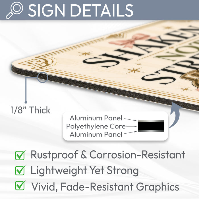 Shaken Not Stressed Cocktails and Confidence metal sign with boho vintage coquette martini bar poster — Shaken Not Stressed