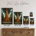 Giant Sequoia California metal sign with vintage travel-poster illustration of giant sequoia in California
