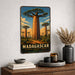 Madagascar Baobab Tree metal sign with vintage travel-poster illustration of baobab tree in Madagascar