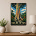Rainbow Eucalyptus metal sign with vintage travel-poster illustration of rainbow eucalyptus in Hawaii