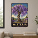 Wisteria Tree metal sign with vintage travel-poster illustration of wisteria tree in Japan