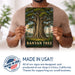 Banyan Tree metal sign with vintage travel-poster illustration of banyan tree in Southeast Asia