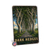 Dark Hedges Ireland metal sign with vintage travel-poster illustration of dark hedges in Ireland