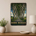 Dark Hedges Ireland metal sign with vintage travel-poster illustration of dark hedges in Ireland