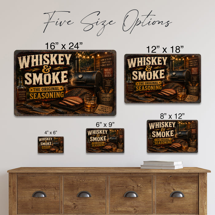 Whiskey and Smoke BBQ Original Seasoning metal sign with vintage tin bbq sign — Whiskey and Smoke BBQ Original Seasoning