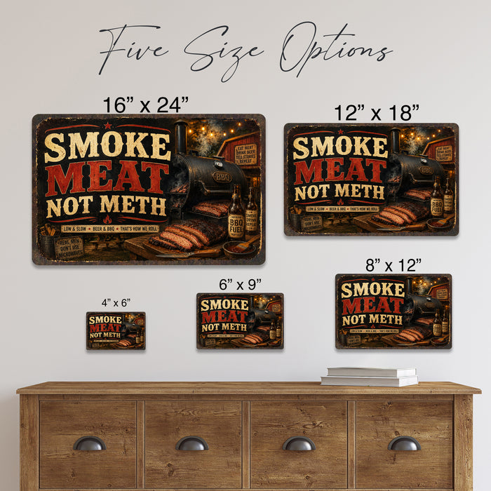 Smoke Meat Not Microwaves BBQ Humor metal sign with vintage tin bbq sign — Smoke Meat Not Microwaves BBQ Humor