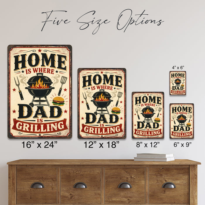 Home Is Where Dad Is Grilling metal sign with vintage tin bbq sign — Home Is Where Dad Is Grilling