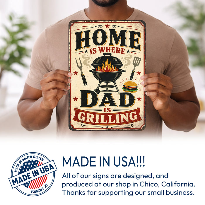 Home Is Where Dad Is Grilling metal sign with vintage tin bbq sign — Home Is Where Dad Is Grilling