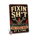 Garage Repair Project Humor metal sign with vintage rivet-frame poster with crossed wrenches, socket set, oil can, flame