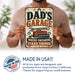 Dad's Garage Workshop Humor metal sign with vintage layout with wrench, red toolbox, socket set, ratchet, gears, and bold