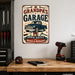 Grandpa's Garage Hugs and Repairs metal sign with vintage layout with blue Chevy classic pickup, crossed wrenches
