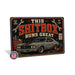 Classic Muscle Car Vintage Garage metal sign with horizontal vintage garage scene with weathered Chevelle SS muscle car