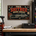 Classic Muscle Car Vintage Garage metal sign with horizontal vintage garage scene with weathered Chevelle SS muscle car