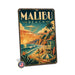 Malibu Beach California metal sign with art-deco vintage travel poster style of Malibu Beach California (california coast)