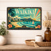 Waikiki Beach Hawaii metal sign with art-deco vintage travel poster style of Waikiki Beach Hawaii (hawaii pacific)