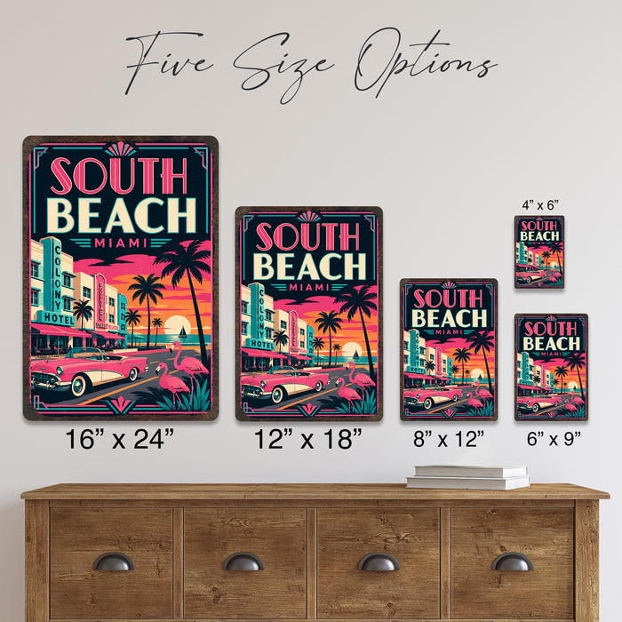 South Beach Miami Florida metal sign with art-deco vintage travel poster style of South Beach Miami Florida (florida