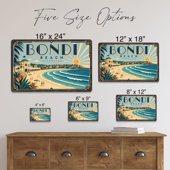 Bondi Beach Australia metal sign with art-deco vintage travel poster style of Bondi Beach Australia (australia sydney)