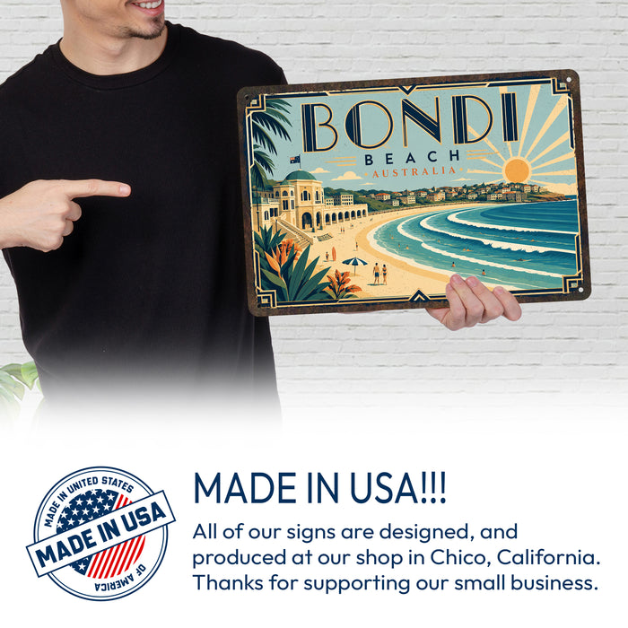 Bondi Beach Australia metal sign with art-deco vintage travel poster style of Bondi Beach Australia (australia sydney)