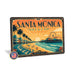 Santa Monica Beach California metal sign with art-deco vintage travel poster style of Santa Monica Beach California
