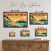 Santa Monica Beach California metal sign with art-deco vintage travel poster style of Santa Monica Beach California
