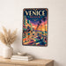 Venice Beach California metal sign with art-deco vintage travel poster style of Venice Beach California (california coast)